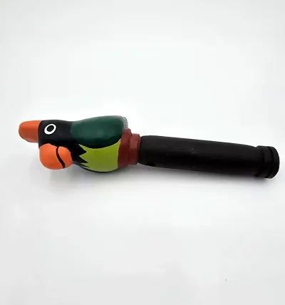 Vintage Hand Painted Wooden Parrot Bird Whistle Flute 4-Hole Folk Art