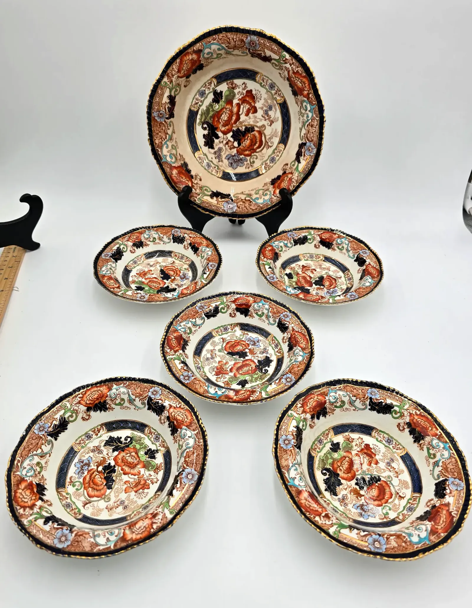 6pc Antique Wood & Son Verona Berry Set - 1890s Royal Semi Porcelain Bowls