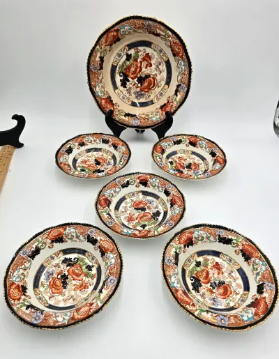 6pc Antique Wood & Son Verona Berry Set - 1890s Royal Semi Porcelain Bowls