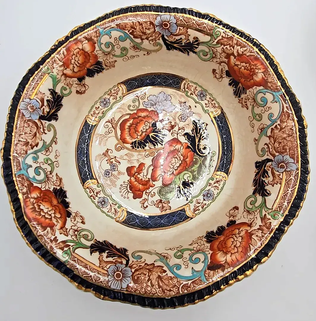 6pc Antique Wood & Son Verona Berry Set - 1890s Royal Semi Porcelain Bowls — detail