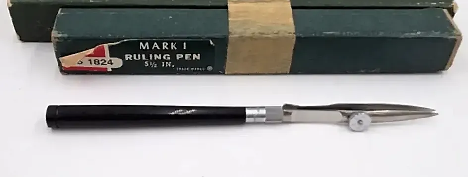 Vintage KE Drafting Tools Jupiter Bow Compass Mark I Ruling Pen Germany Boxed — side view