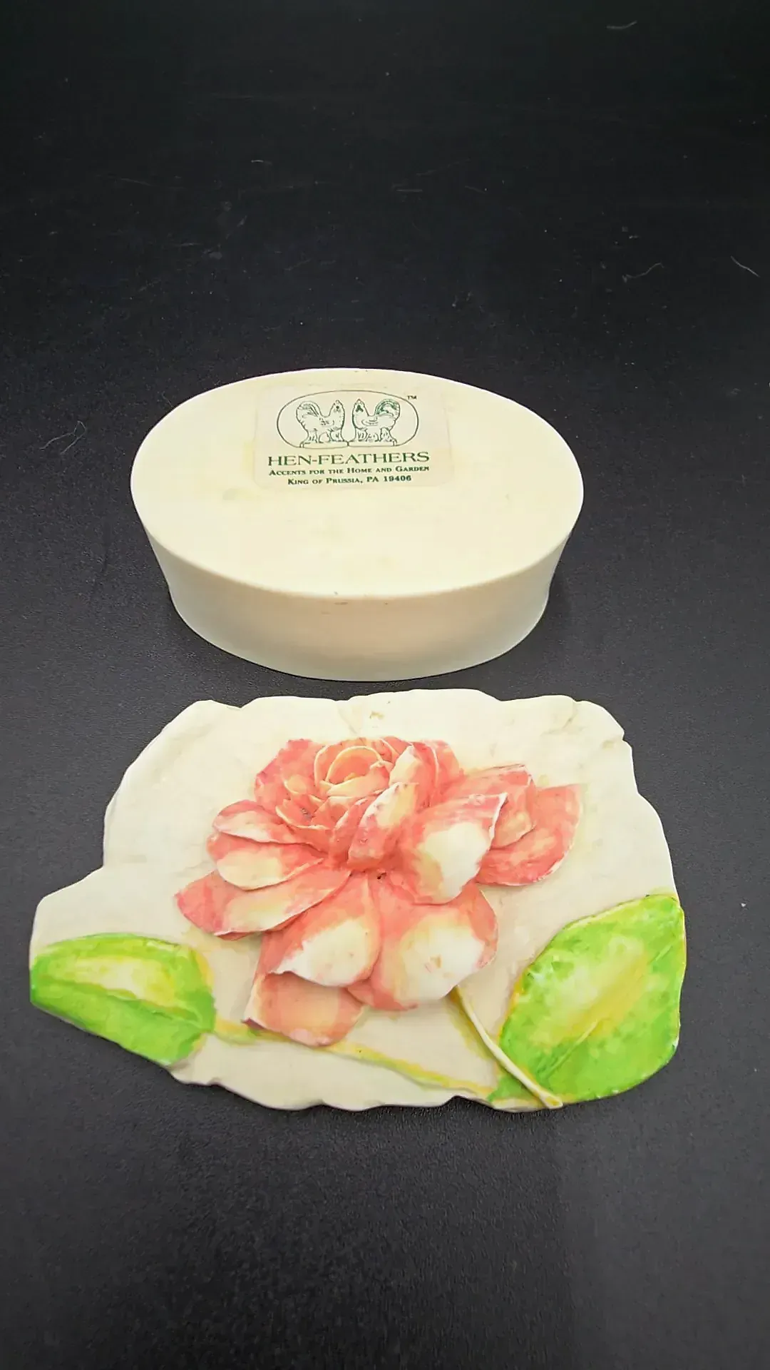Hen-Feathers Pink Rose Floral Trinket Keepsake Box 3D Flower King of Prussia PA