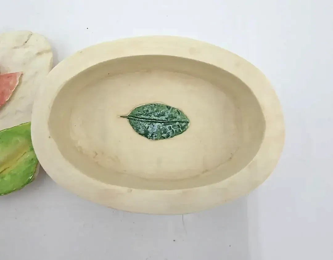 Vintage Hen-Feathers Floral Trinket Box Hand Painted Resin Jewelry Ring Box
