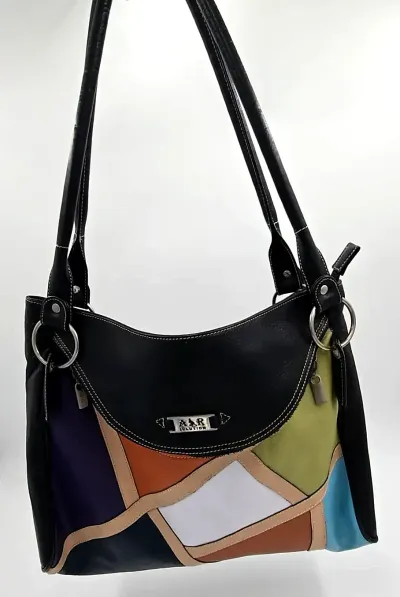 A&R Illution Leather Patchwork Shoulder Bag Hobo Multi Color Block Kangaroo Logo