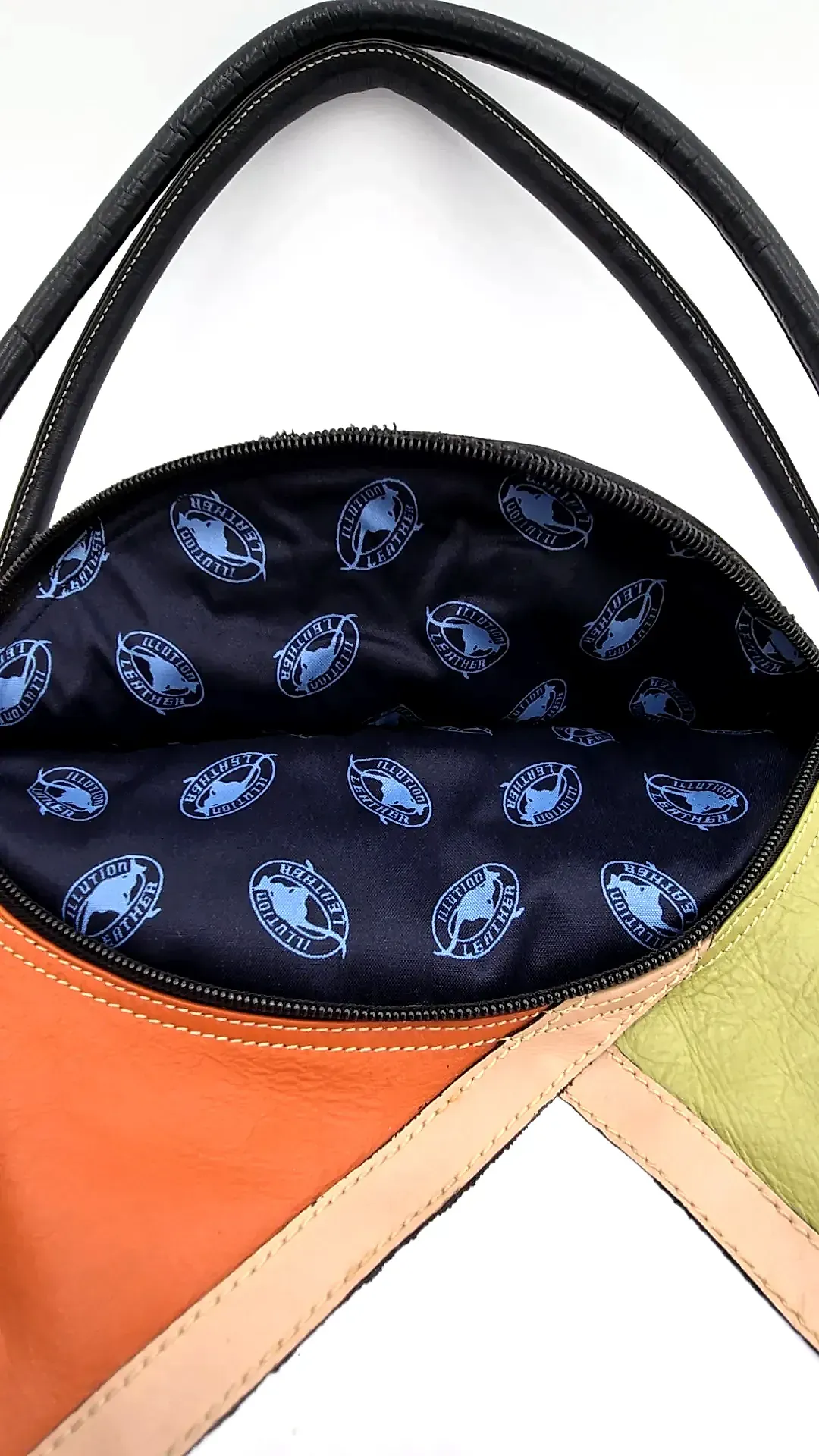 A&R Illution Leather Patchwork Shoulder Bag Hobo Multi Color Block Kangaroo Logo — underside