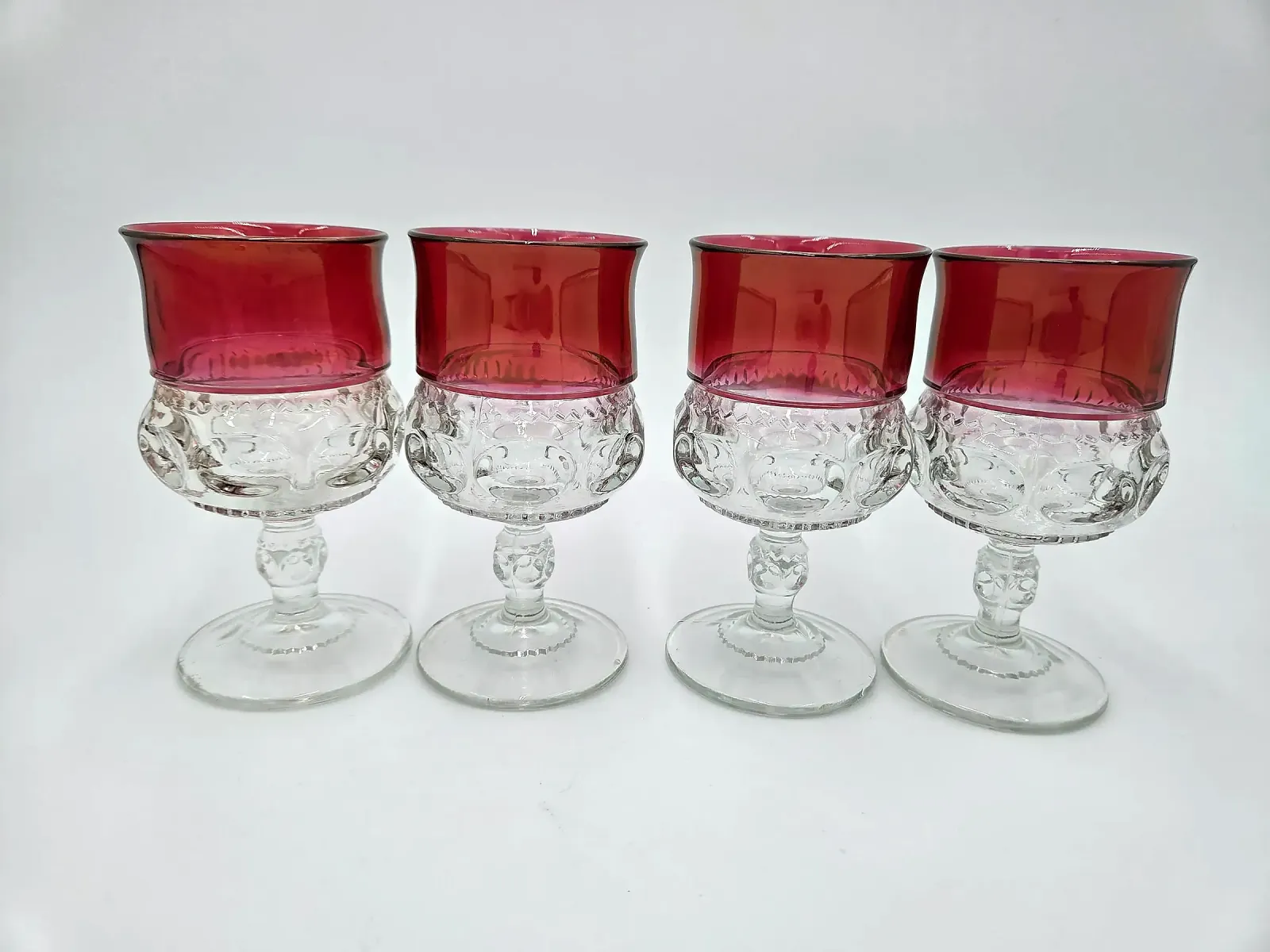 Vintage Ruby Red Thumbprint Goblets Wine Glasses – Set of 4 (16 Available)
