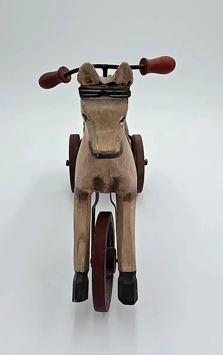 Vintage  Painted Wooden Horse Tricycle Figurine – Rustic Folk Art Holiday Decor — underside