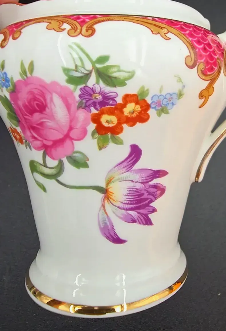Vintage Aynsley English Bone China Mini Creamer & Sugar Bowl Set Pink Fish Scale