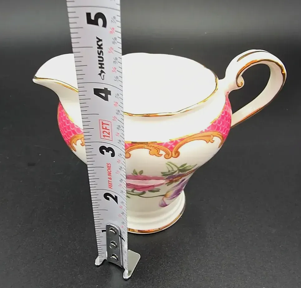 Vintage Aynsley English Bone China Mini Creamer & Sugar Bowl Set Pink Fish Scale