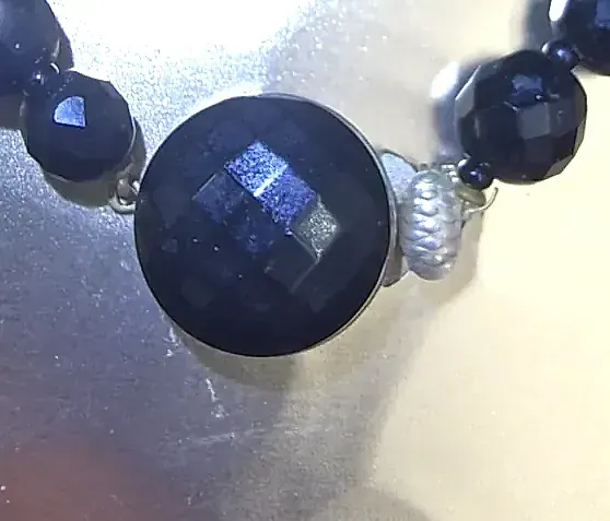 Antique Art Deco Black Glass Faceted Bead Choker Necklace Vintage — side view