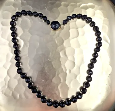 Antique Art Deco Black Glass Faceted Bead Choker Necklace Vintage