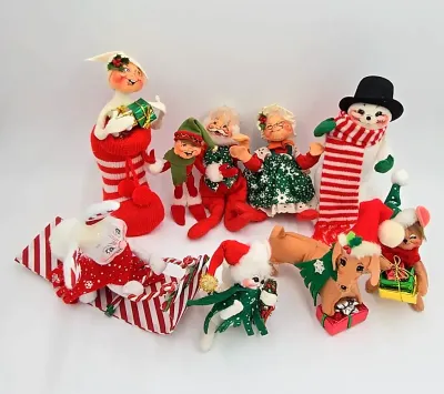 Annalee Christmas Dolls Lot of 9 Mr Mrs Claus Elves Mice Snowman Doggone Gift