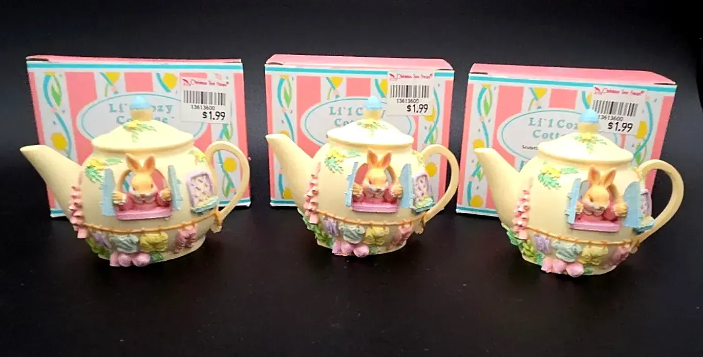 Set of 3 Li'l Cozy Cottage Bunny Teapot Cottages – Original Boxes
