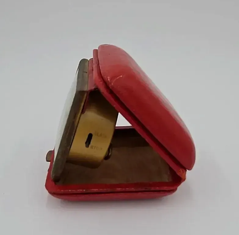 Vintage travel Alarm clock in folding Red leather Case Working Made in Germany