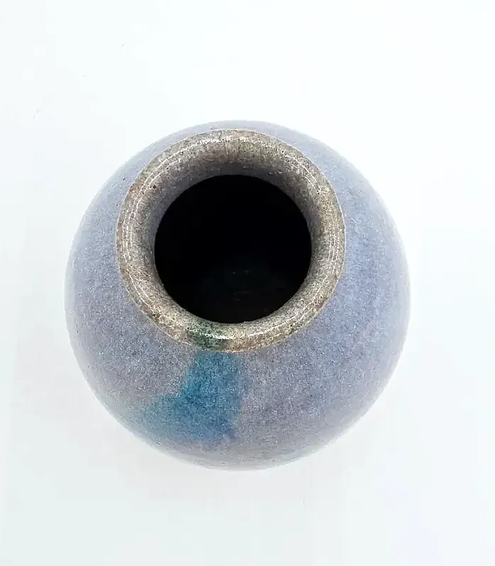 Signed Vintage Studio Art Pottery Drip Glaze Stoneware Bud Vas — detail
