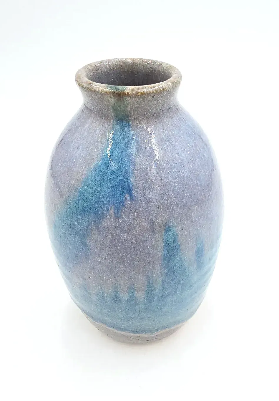 Signed Vintage Studio Art Pottery Drip Glaze Stoneware Bud Vas — side view