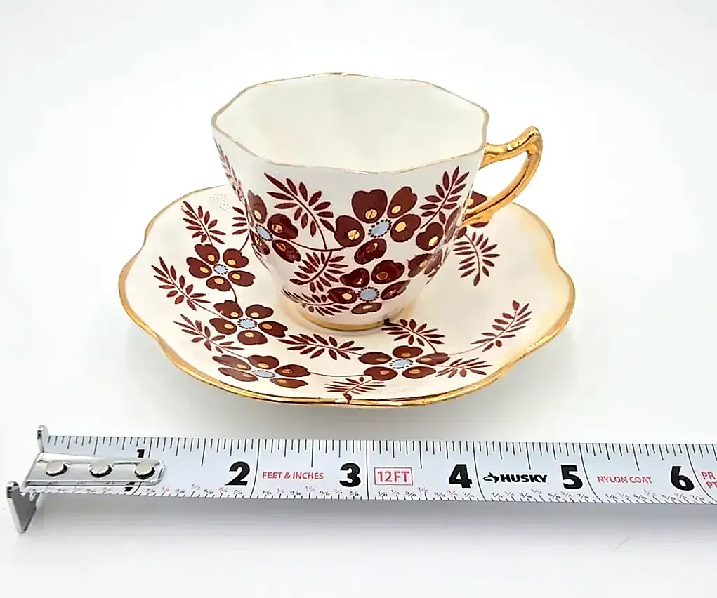 Vintage Rosina Bone China Tea Cup & Saucer Brown Floral Gold Trim England 5112
