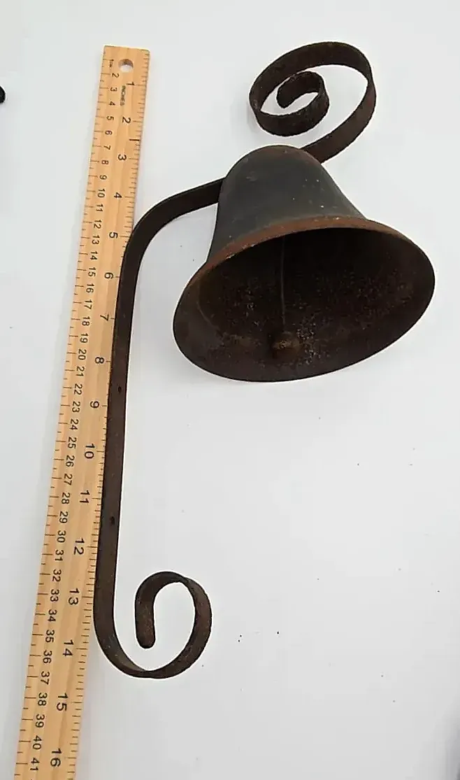 Vintage Dinner Bell Wall Mounted Wrought Scroll Bracket Farmhouse — underside