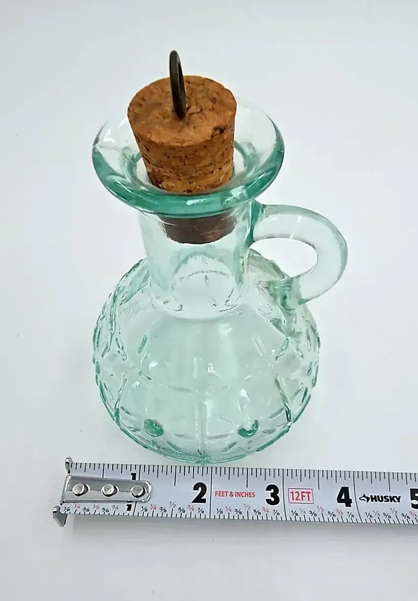Vintage Bormioli Rocco Italy Green Glass Oil Vinegar Cruet Bottle Cork Country — underside