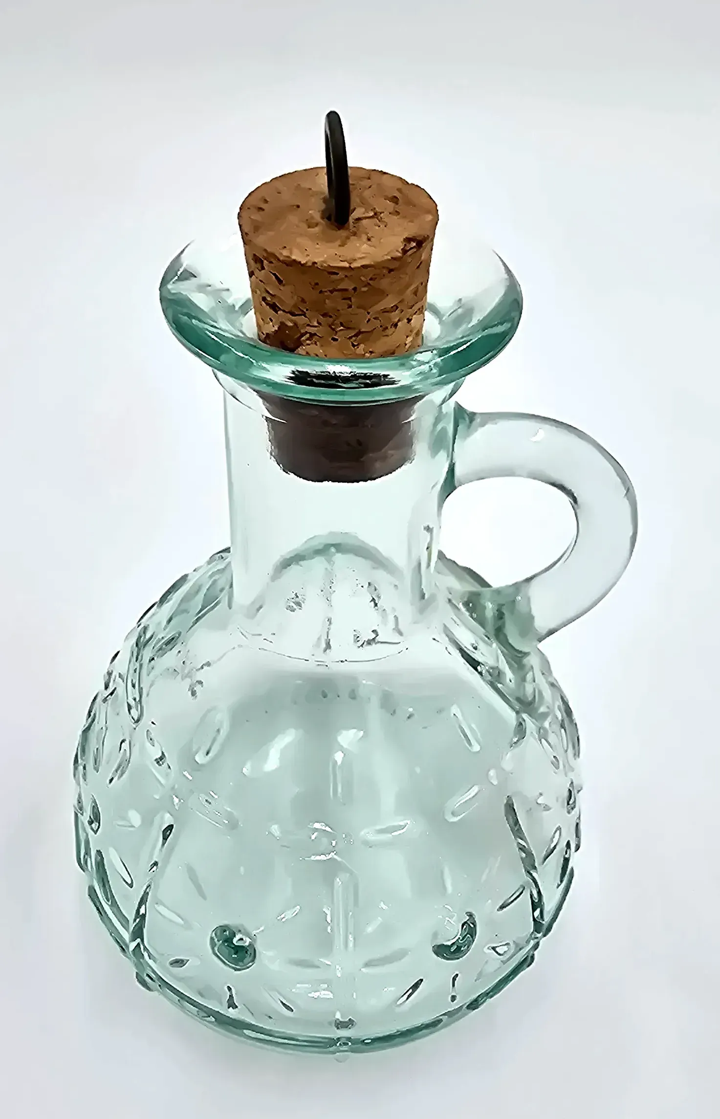Vintage Bormioli Rocco Italy Green Glass Oil Vinegar Cruet Bottle Cork Country