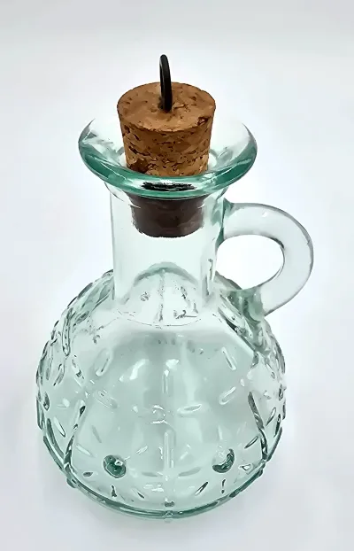 Vintage Bormioli Rocco Italy Green Glass Oil Vinegar Cruet Bottle Cork Country