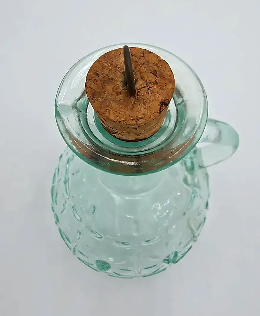 Vintage Bormioli Rocco Italy Green Glass Oil Vinegar Cruet Bottle Cork Country — detail