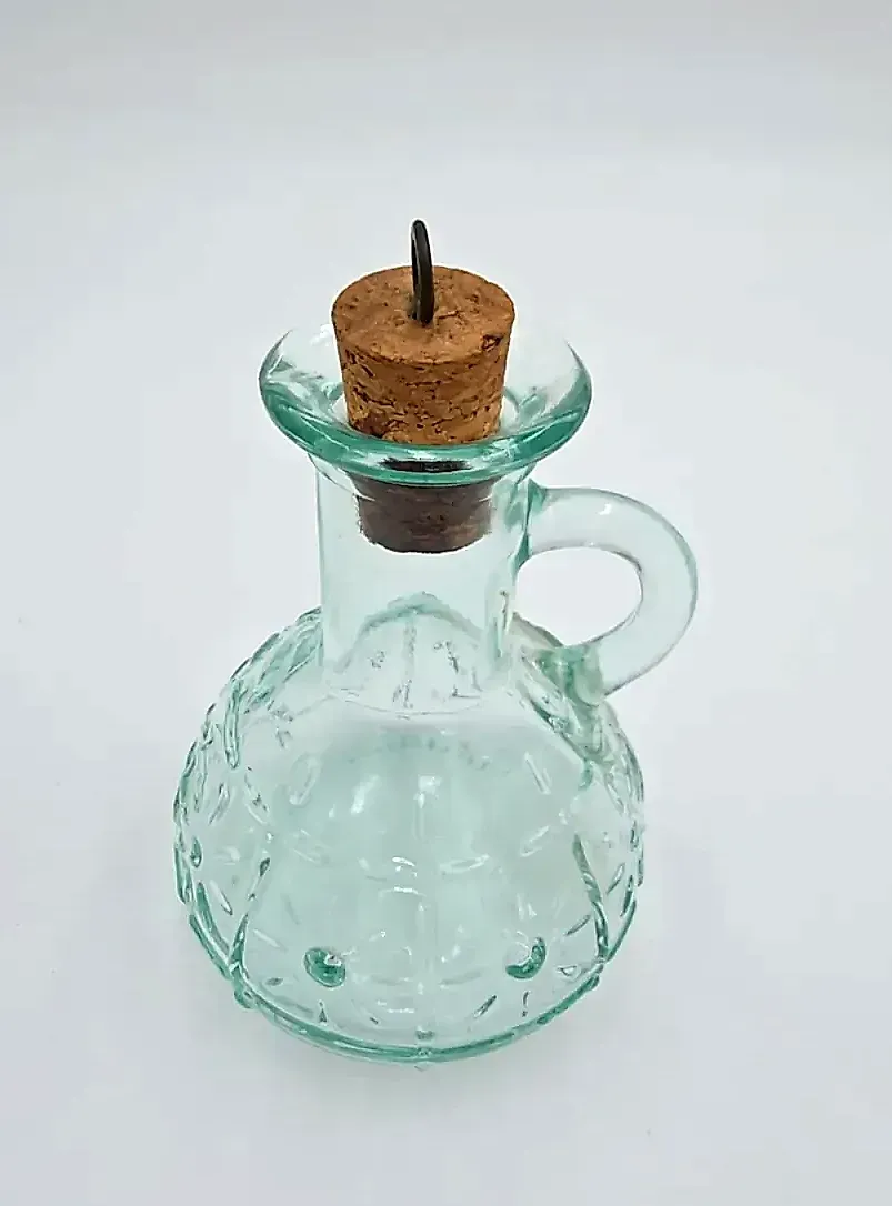Vintage Bormioli Rocco Italy Green Glass Oil Vinegar Cruet Bottle Cork Country — side view