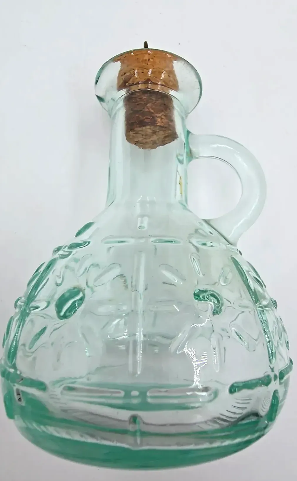 Vintage Bormioli Rocco Italy Green Glass Oil Vinegar Cruet Bottle Cork Country — maker's mark