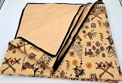 Hand Embroidered Folk Art Textile Runner  Fish Birds