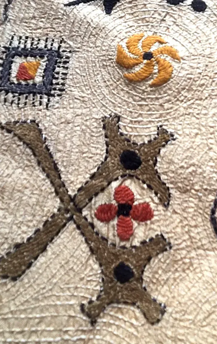 Hand Embroidered Folk Art Textile Runner  Fish Birds — maker's mark