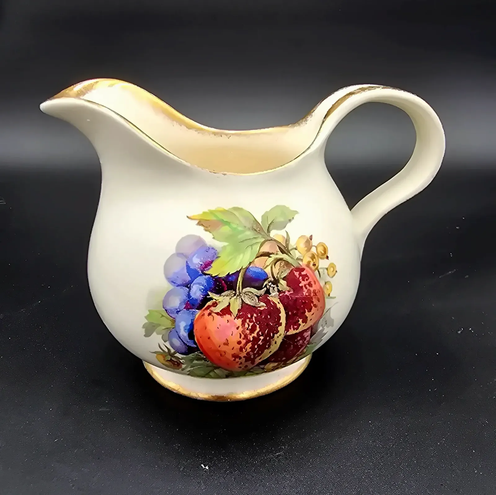 Royal Staffordshire Clarice Cliff England Fruit Creamer Pitcher Gold Trim Vintage