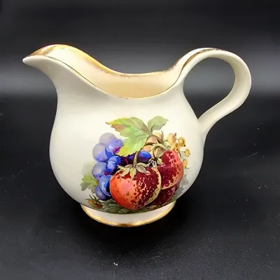 Royal Staffordshire Clarice Cliff England Fruit Creamer Pitcher Gold Trim Vintage
