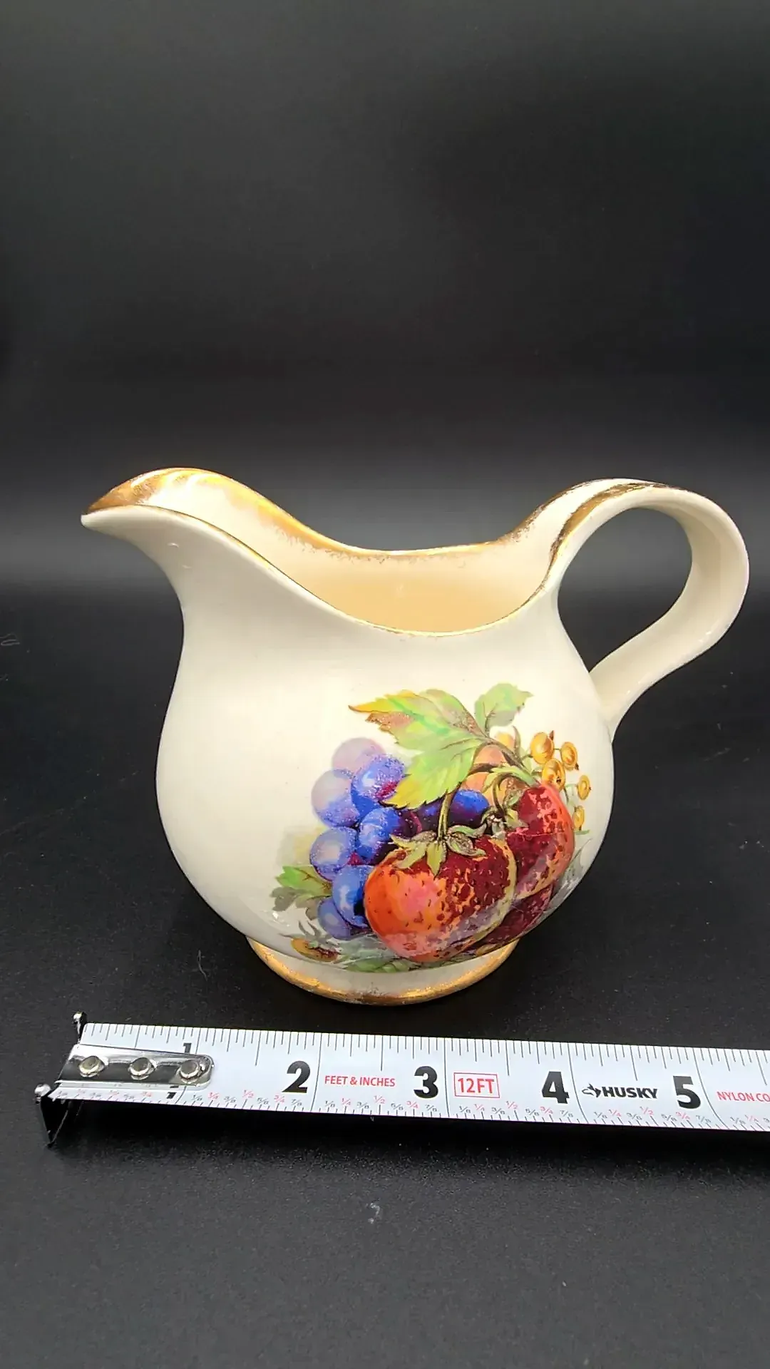 Royal Staffordshire Clarice Cliff England Fruit Creamer Pitcher Gold Trim Vintage