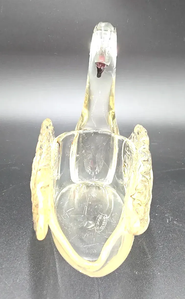 Vintage Signed Art Glass Swan Figurine – Possibly Czechoslovakian – Clear Amber