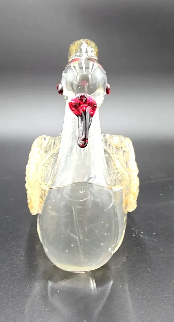Vintage Signed Art Glass Swan Figurine – Possibly Czechoslovakian – Clear Amber