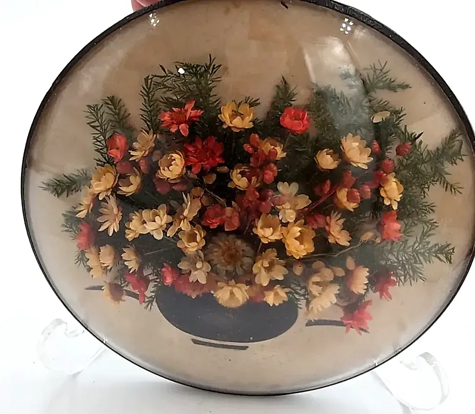 Vintage Pair Peter Watson’s Studio Convex Bubble Glass Dried Flower Art 3D — detail
