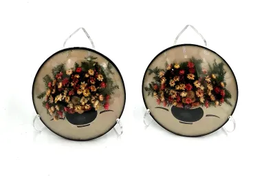Vintage Pair Peter Watson’s Studio Convex Bubble Glass Dried Flower Art 3D