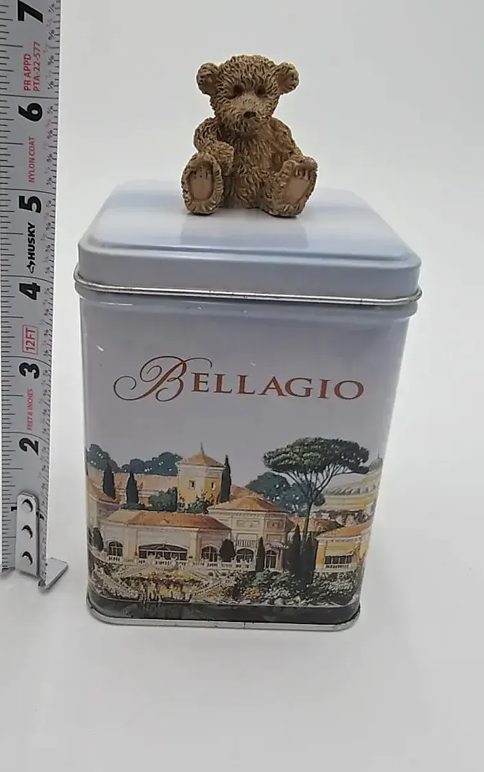 Bellagio Decorative Metal Tea Coffee Storage Tin Teddy Bear Lid Canister