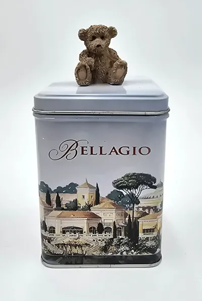 Bellagio Decorative Metal Tea Coffee Storage Tin Teddy Bear Lid Canister