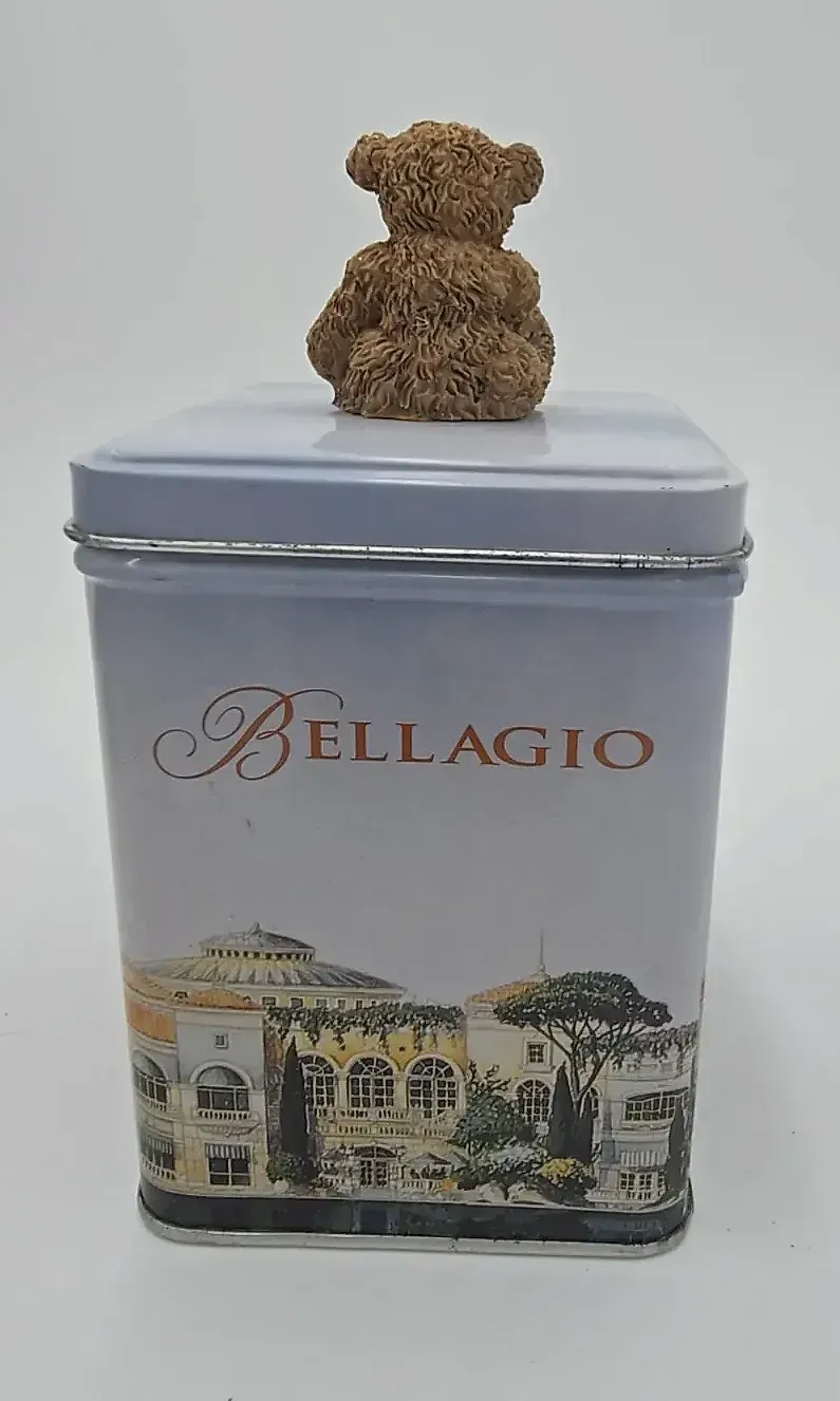 Bellagio Decorative Metal Tea Coffee Storage Tin Teddy Bear Lid Canister