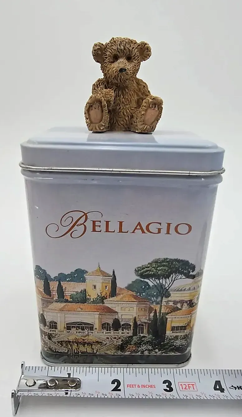 Bellagio Decorative Metal Tea Coffee Storage Tin Teddy Bear Lid Canister