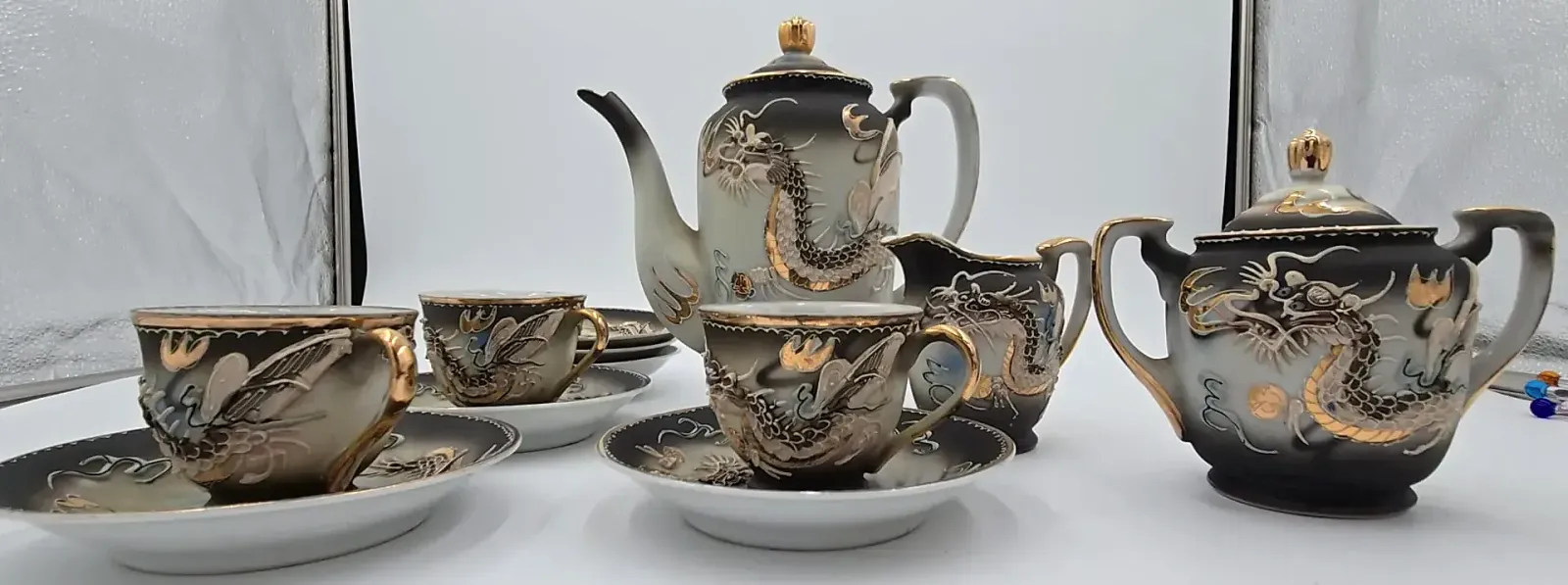 Vtg Fairyland China Japan Moriage Dragonware Tea Set Teapot — side view