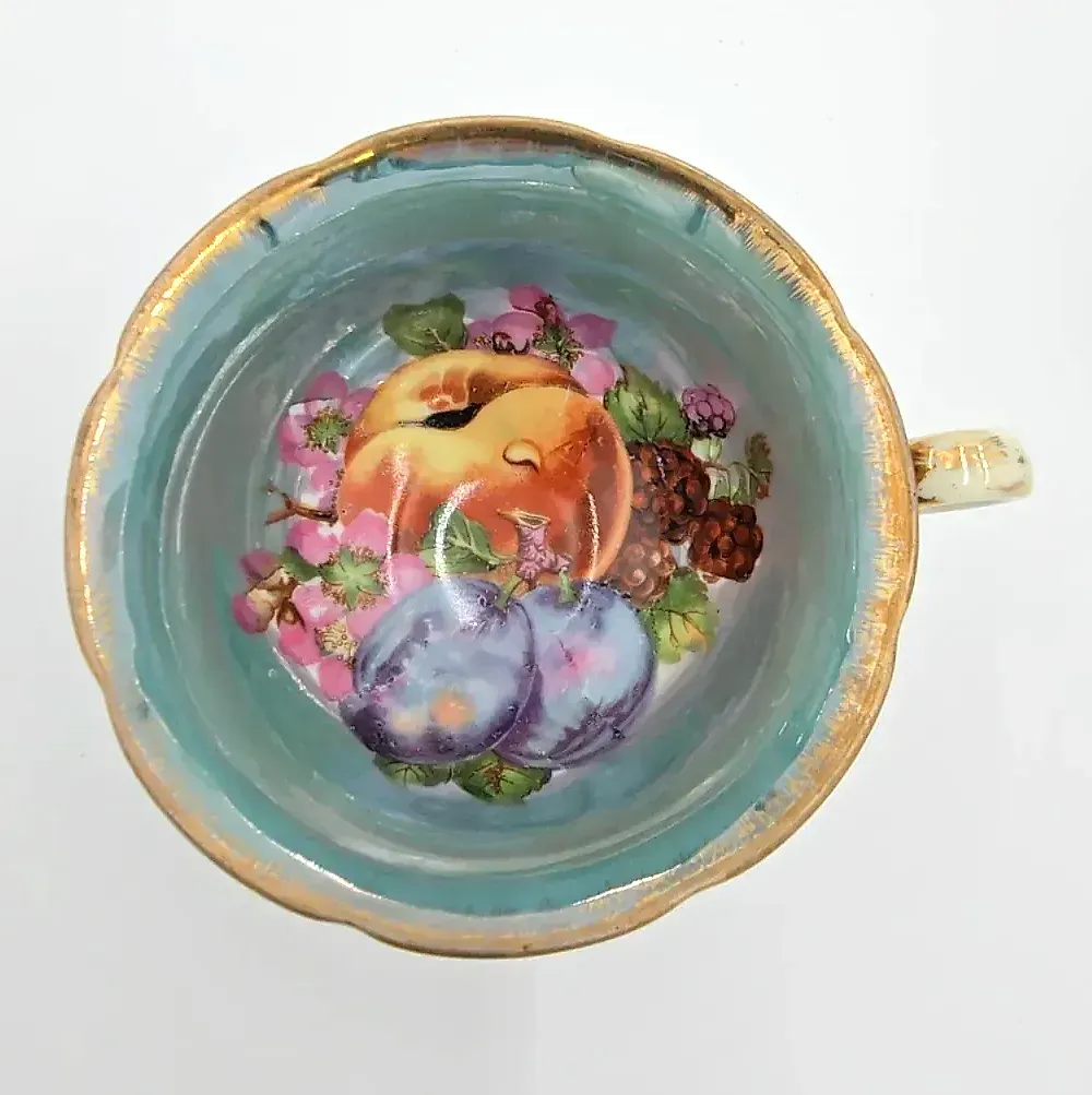Vintage Napco China Hand Painted Fruit Cup & Saucer SD161 Japan Gold Trim