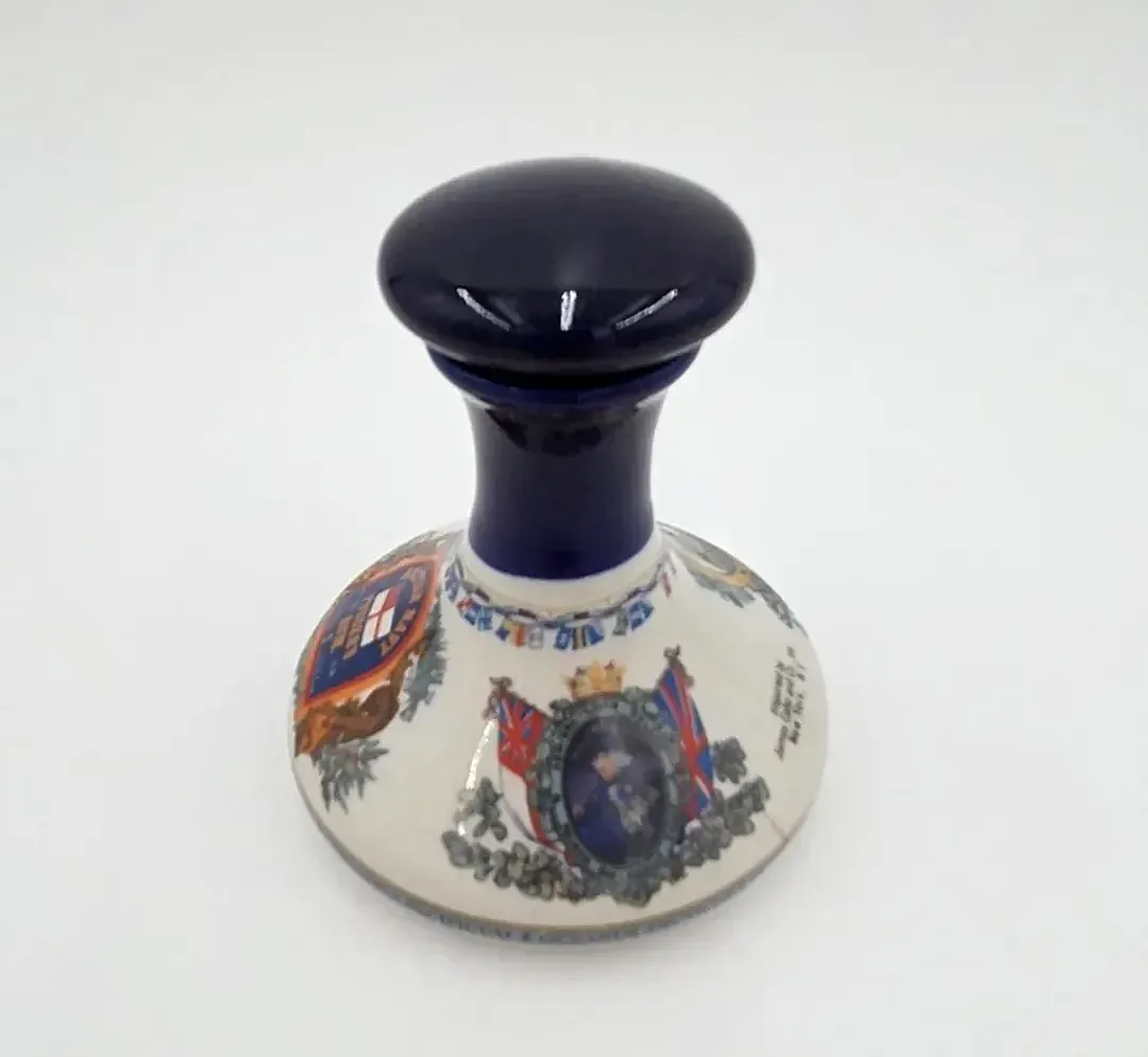Vintage Pusser's British Navy Rum Mini Ceramic Decanter with Original Blue Stopper