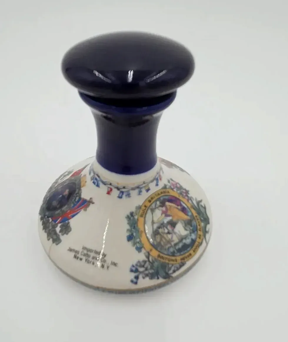 Vintage Pusser's British Navy Rum Mini Ceramic Decanter with Original Blue Stopper