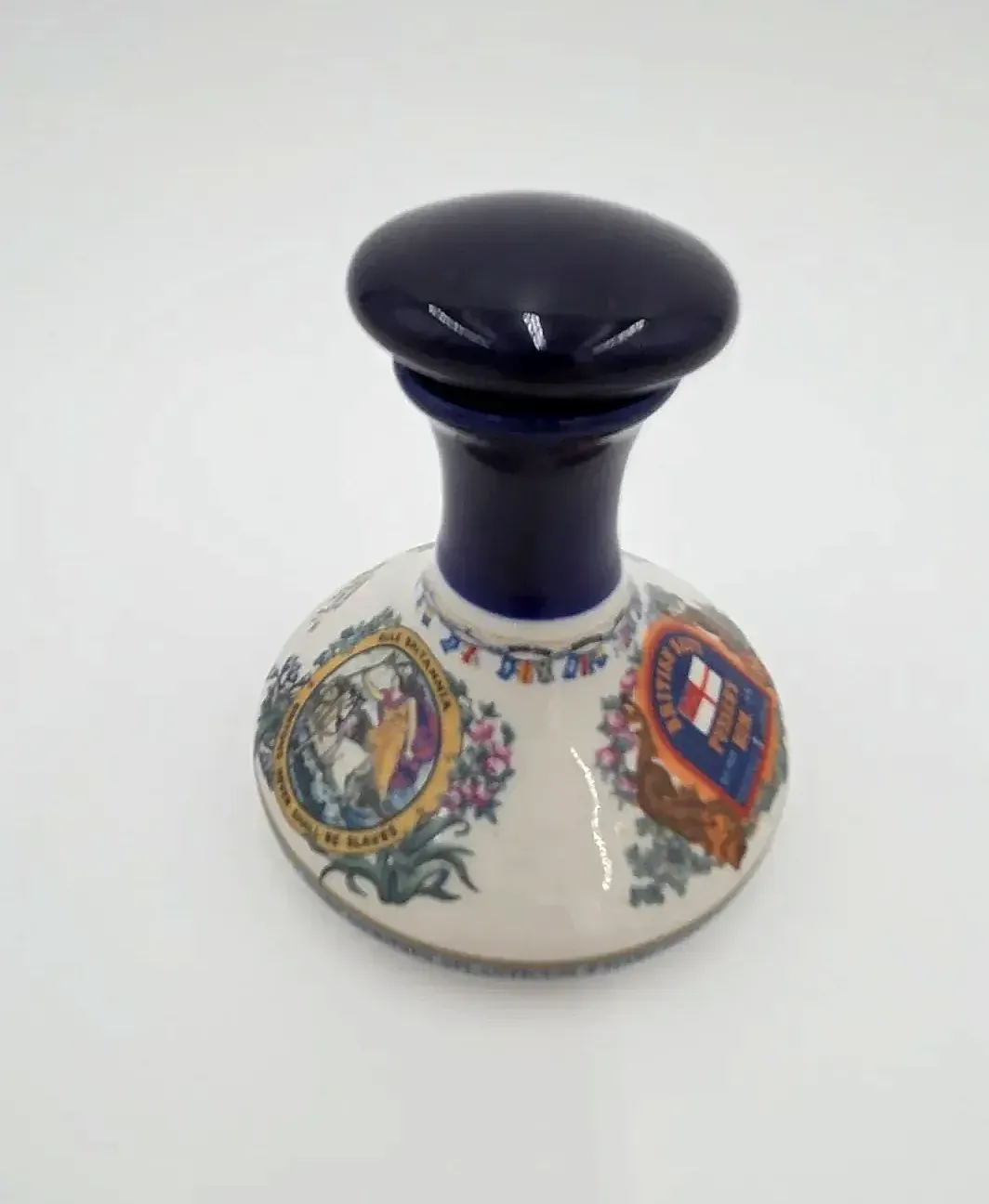 Vintage Pusser's British Navy Rum Mini Ceramic Decanter with Original Blue Stopper