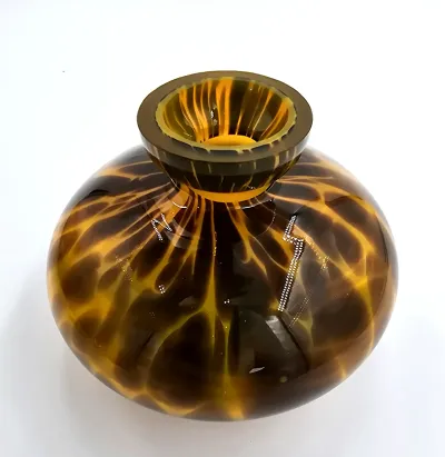 Vintage Tortoiseshell Art Glass Bud Vase Mottled Amber Brown Round