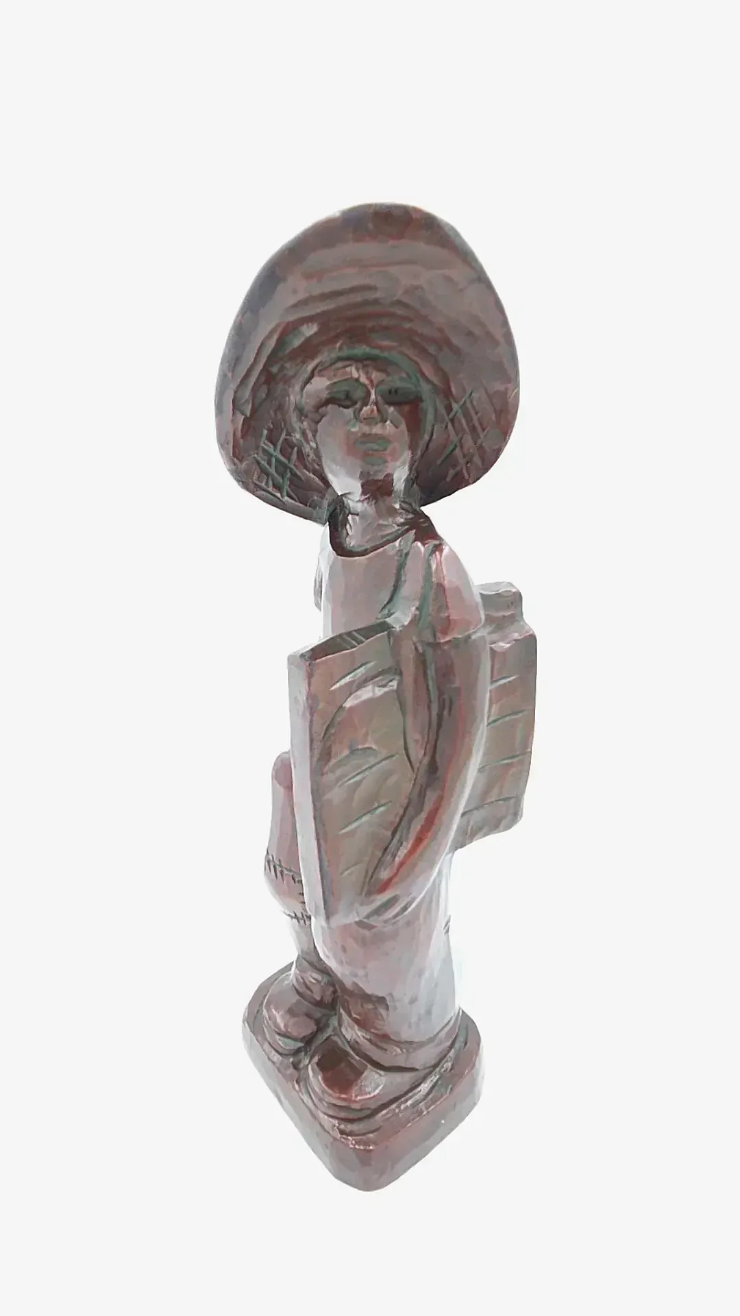 Vintage Hand Carved Wooden Boy Statue Newsboy Farmer Folk Art Figurine — side view
