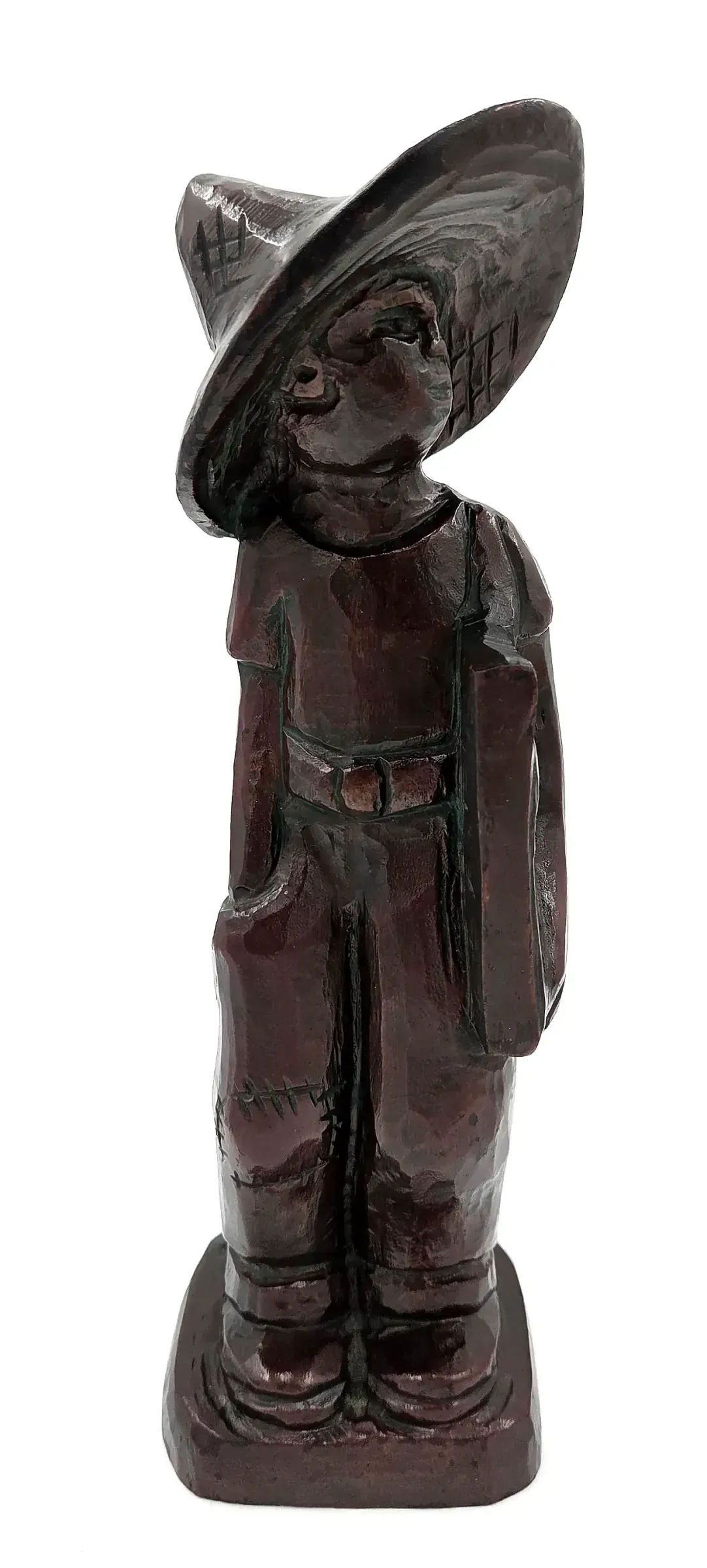 Vintage Hand Carved Wooden Boy Statue Newsboy Farmer Folk Art Figurine