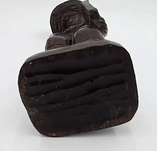 Vintage Hand Carved Wooden Boy Statue Newsboy Farmer Folk Art Figurine — underside
